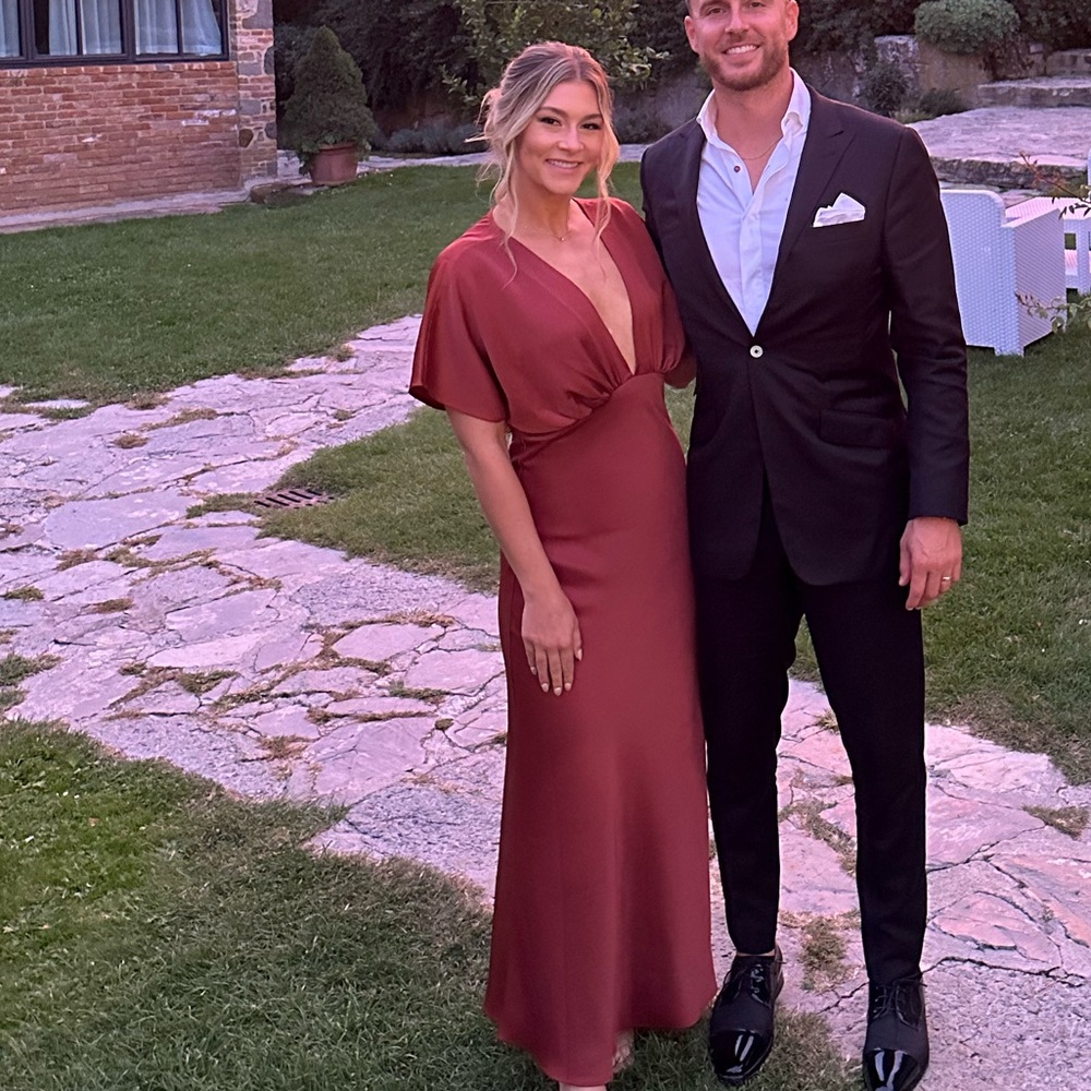 BHLDN LEILA SATIN CHARMEUSE MAXI DRESS in cinnamon